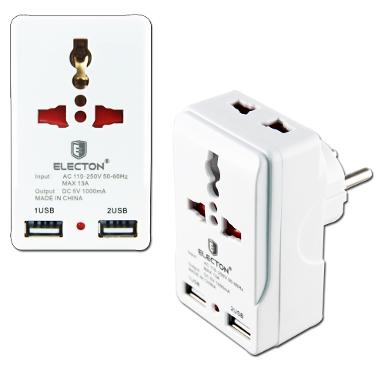 Universal Socket Travel Adapter 2 USB รุ่น TE-823USB